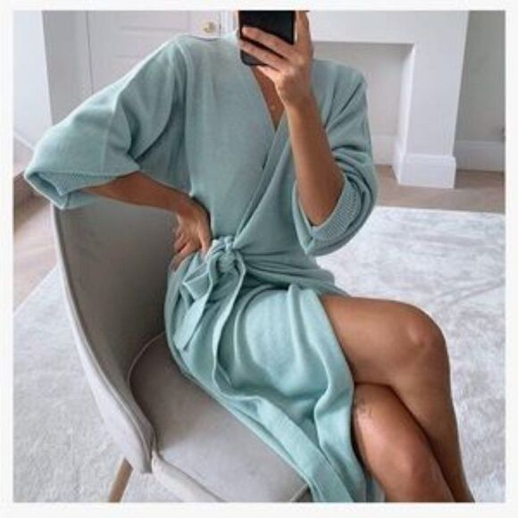 New Knit Sweater Wrap Maxi Dress With Belt - Picture 2 of 5